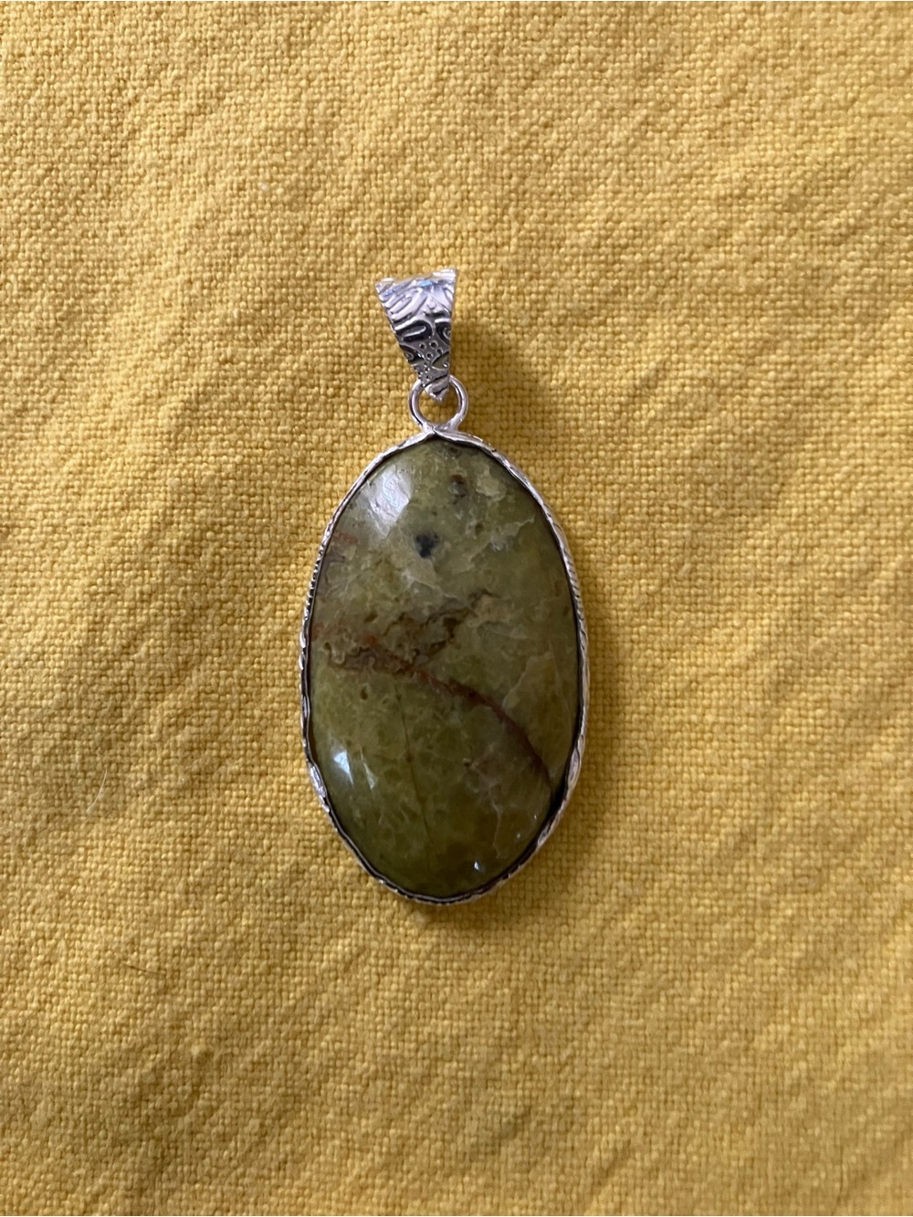 Silver Plates Olive Opal Pendant